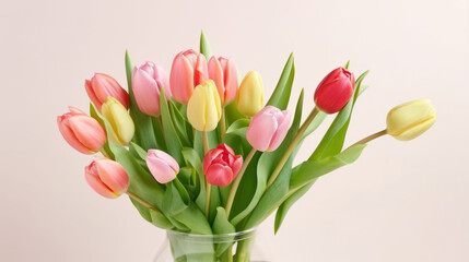 Obraz premium Vibrant Bouquet of colorful tulips. Festive flowers on a isolated background. Easter and mothers day, International Women's Day 