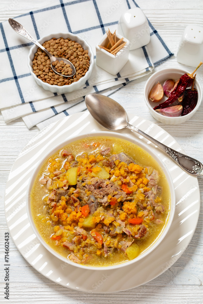 Poster split pea and lentil soup with pork on bones