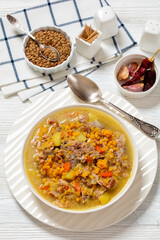 split pea and lentil soup with pork on bones