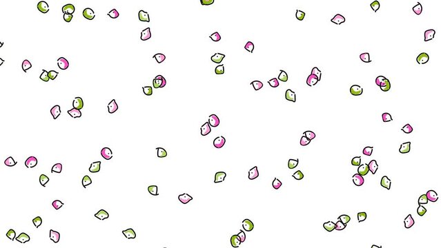 Colored fruits or vegetables or seeds in the form of a scattered heap