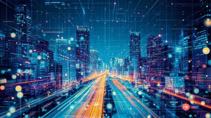 Fototapeta premium Connected Horizons: Exploring a Smart City's Vibrant Tapestry