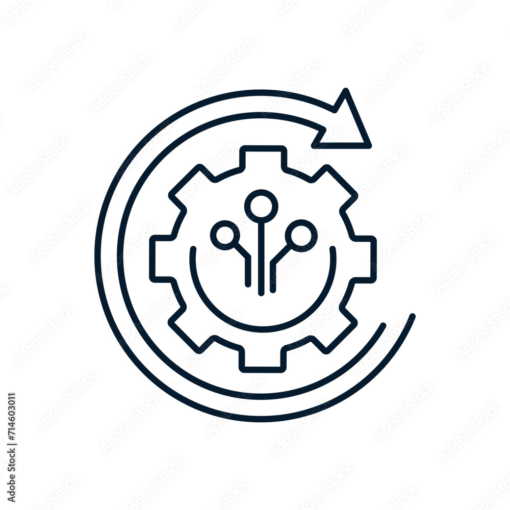 Poster replacing software provision. new version of an electronic product. vector linear icon isolated on w