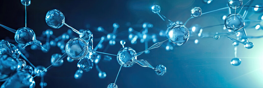 3d   molecules hydrogen  on blue background
