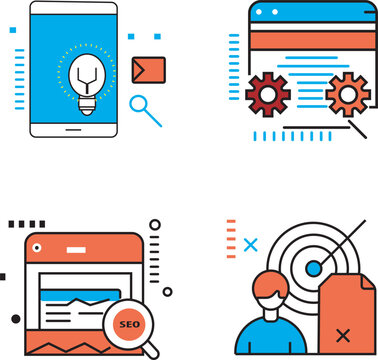 Seo icon set. Search Engine Optimization icon collection. Containing business and marketing, traffic, ranking, optimization, link and keyword