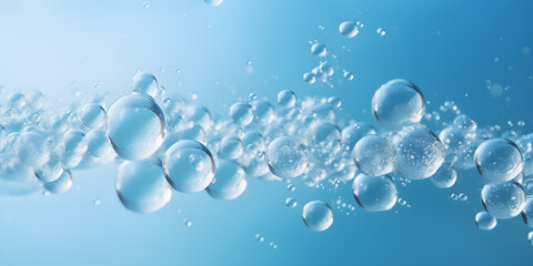 close up of soap bubbles on blue background