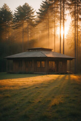 sunset over the house 