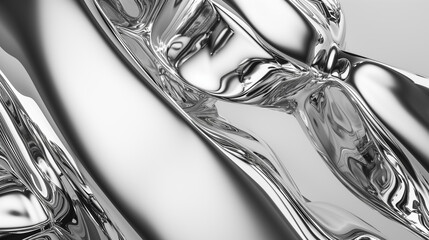 Abstract monochrome image of smooth, flowing metallic surfaces with reflections, suitable for modern design backgrounds or concepts emphasizing fluidity and sleekness