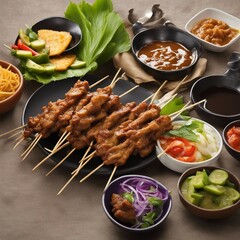 Fototapeta premium delicious satay illustration background