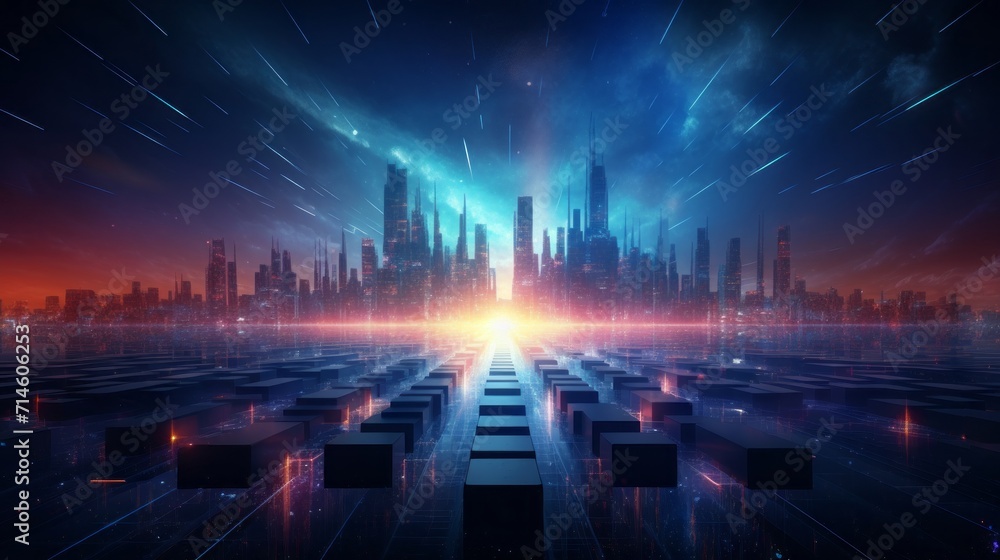 Poster dynamic futuristic tech particles: abstract background illustrating the evolving landscape of techno