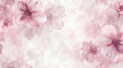  a close up of a pink flower on a white and pink background with a few pink flowers in the middle of the frame and a light pink and white background.