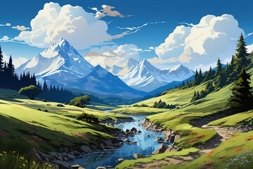 Beautiful Mountain landscape with mountains and clouds. - Powered by Adobe
