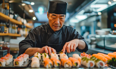 shushi chef preparing sushi.