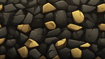 Cobble pavement material: black and gold rock wall seamless pattern for designers