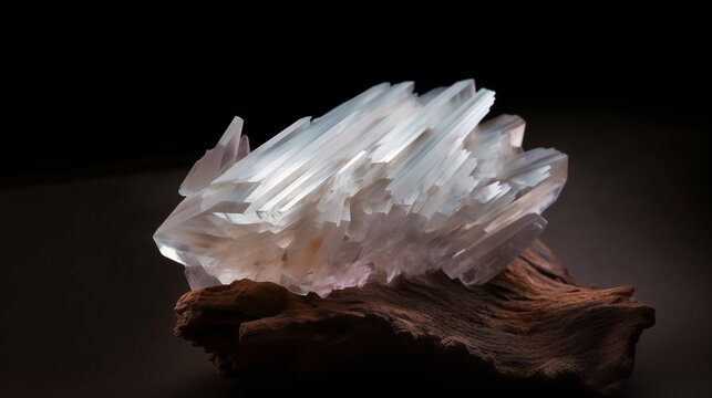 Ulexite, also known as TV Rock mineral on black background