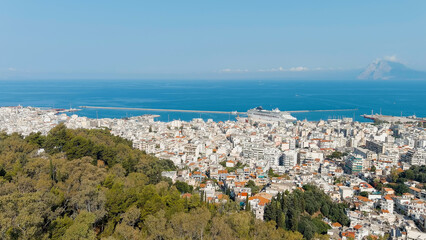 Fototapeta na wymiar Patras, Greece. Central part of the city in summer. Sunny day, Aerial View