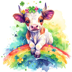 St. Patricks Day Cow PNG, Hand Drawn watercolor PNG, Cow St. Patrick's Day PNG
