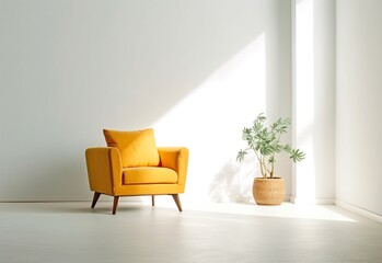 Fototapeta na wymiar Yellow sofa in modern living room