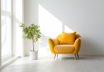 Yellow sofa in modern living room