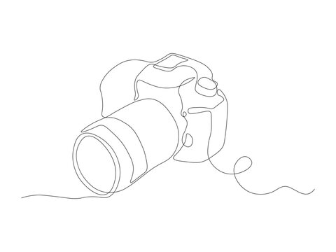 recommend clip art: Abstract SLR camera , photography, continuous one line art hand drawing sketch