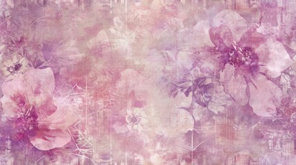  a painting of pink flowers on a pink and purple background with a grungy effect to the top of the image and bottom half of the painting of the image.