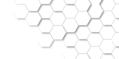 Fototapeta premium Background with hexagons . Abstract background with cell. white texture background . hexagon abstract background. Surface polygon pattern with glowing hexagon paper texture and futuristic business.