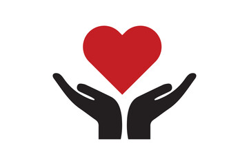 Hands supporting heart icon flat vector design for charity logo. illustration of hands with heart