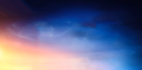 Dark blue cloud and red yellow blurry light soft panorama sky background with pink clouds