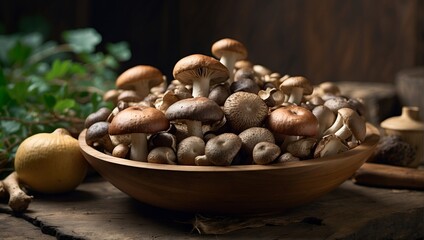Fototapeta premium group of mushrooms on a table