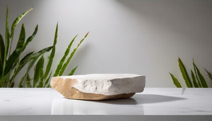 stone piece podium in white clean room front view minimalism background for products cosmetics food or jewellery