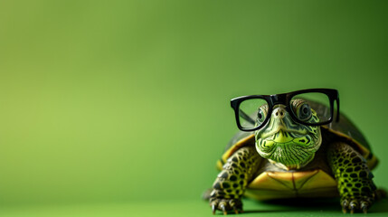 Adorable Aquatic Scholar: Green Turtle in Glasses. Generative AI