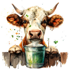 St. Patricks Day Cow PNG, Hand Drawn watercolor PNG, Cow St. Patrick's Day PNG
