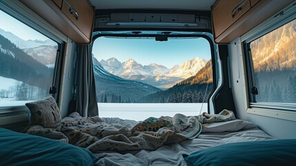 camper van parked up with view of landscape