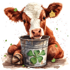 St. Patricks Day Cow PNG, Hand Drawn watercolor PNG, Cow St. Patrick's Day PNG
