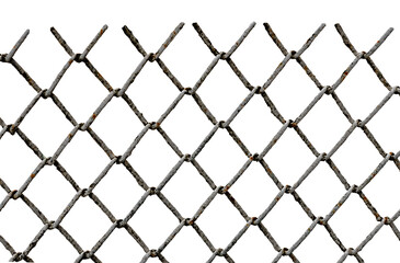 Fototapeta premium The texture of the metal mesh on a white background. Torn steel, metal mesh with holes