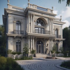 Fototapeta na wymiar Exterior design of palace 2 floors AI Generative Art