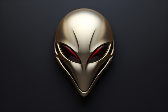 Red and golden 3d metallic logo or symbol of the face of an alien