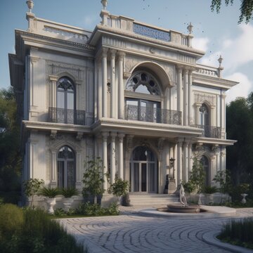Exterior design of palace 2 floors AI Generative Art