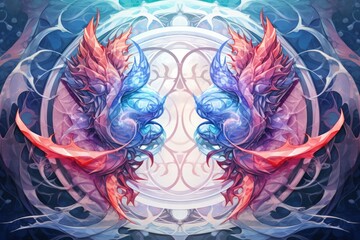 Whirling kaleidoscope dragons, casting mesmerizing patterns with their scales - Generative AI