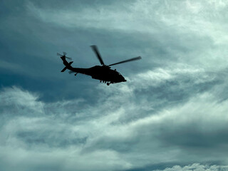 helicopter caught in flight in south-eastern Europe. detail.