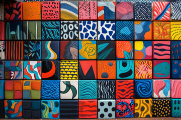 Große Sammlung vieler farbenfroher und geometrischer Muster