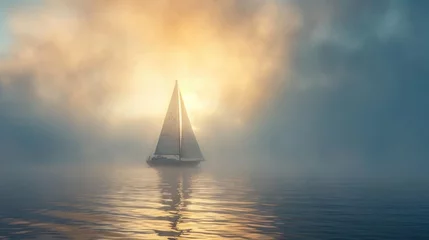 Fototapeten Sailboat sailing on beautiful misty day © ArtBox