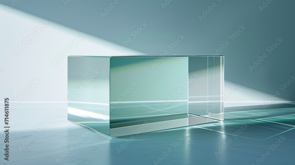 Aufkleber a glass block sitting on the floor in a room with a light coming through the window and casting a sh