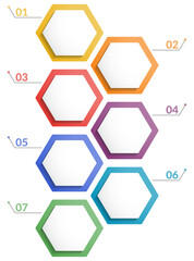 Obraz na płótnie Canvas Infographic template with 7 hexagons with line icons, process chart