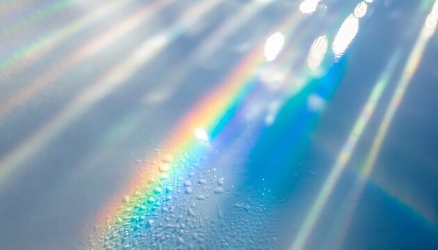 blurred water shadows and light refraction texture overlay effect for photo and mockups organic drop diagonal holographic flare on a white wall dreamy surreal rainbow for natural light effects