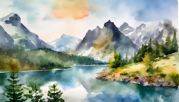 watercolors of mountain landscapes