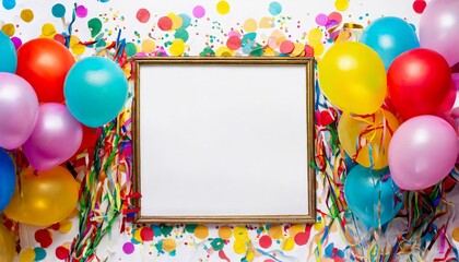 mock up white background a colorful border with balloons and confetti generative ai