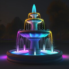 Fountain with colorful illuminations at night AI Generative Art