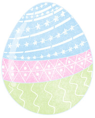 Pink, blue and green Easter eggs with white stripes