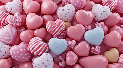 Fototapeta na wymiar heart shaped candies, 3d pink Heart background. Valentine Wallpaper wallpaper, pink and white candy