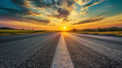 Foto op Canvas Empty asphalt road and beautiful sky at sunset. Generative AI © Sascha